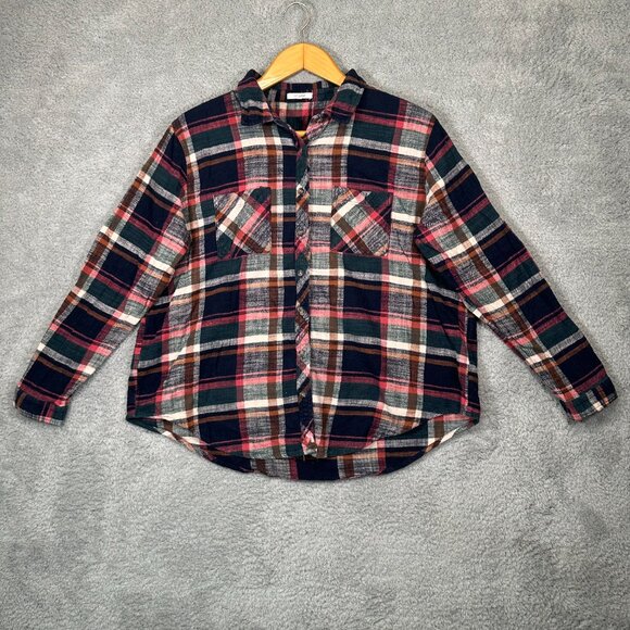 Maurices Plaid Tunic Boyfriend Button Down Long Sleeve Flannel Shirt - Picture 2 of 12